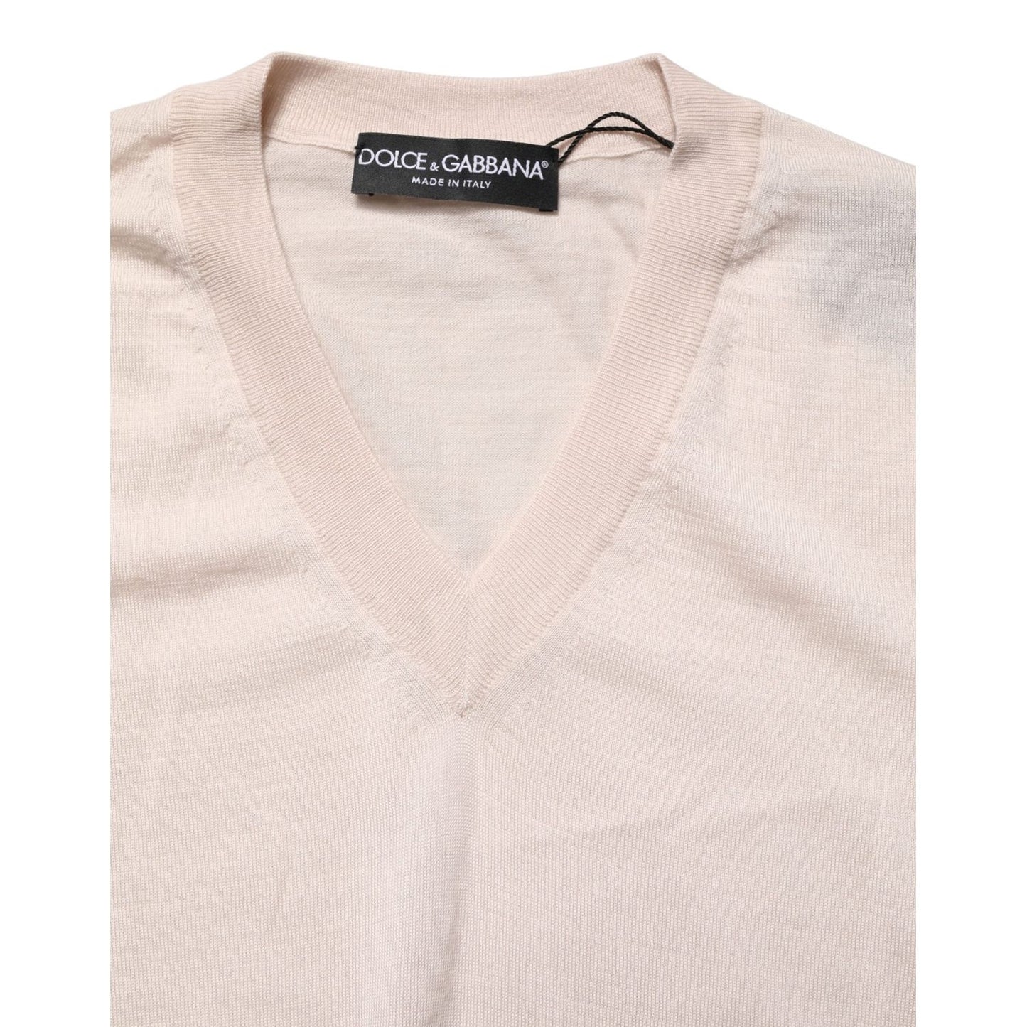 Dolce & Gabbana Beige Cashmere V-neck Men Pullover Sweater