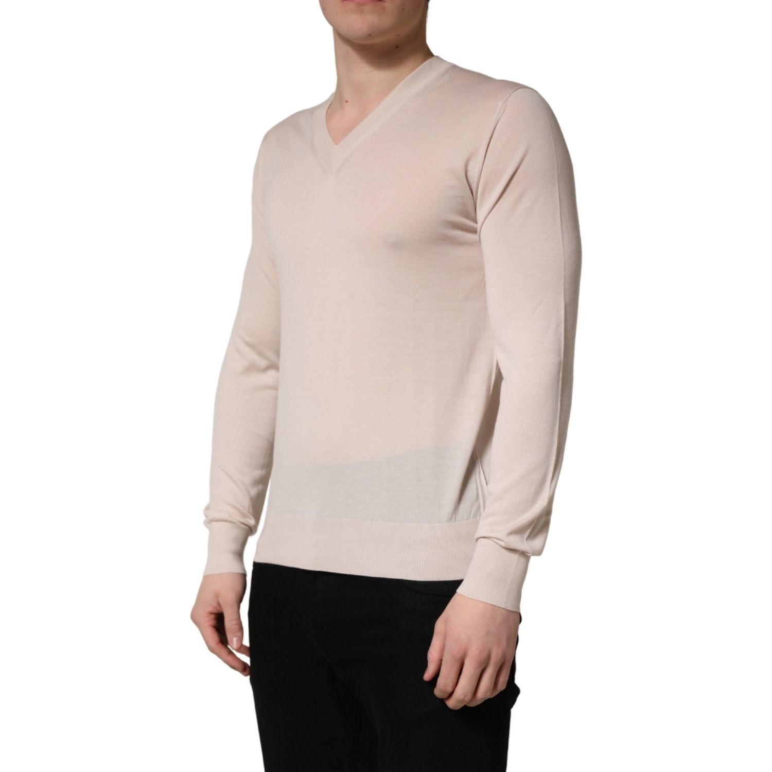 Dolce & Gabbana Beige Cashmere V-neck Men Pullover Sweater