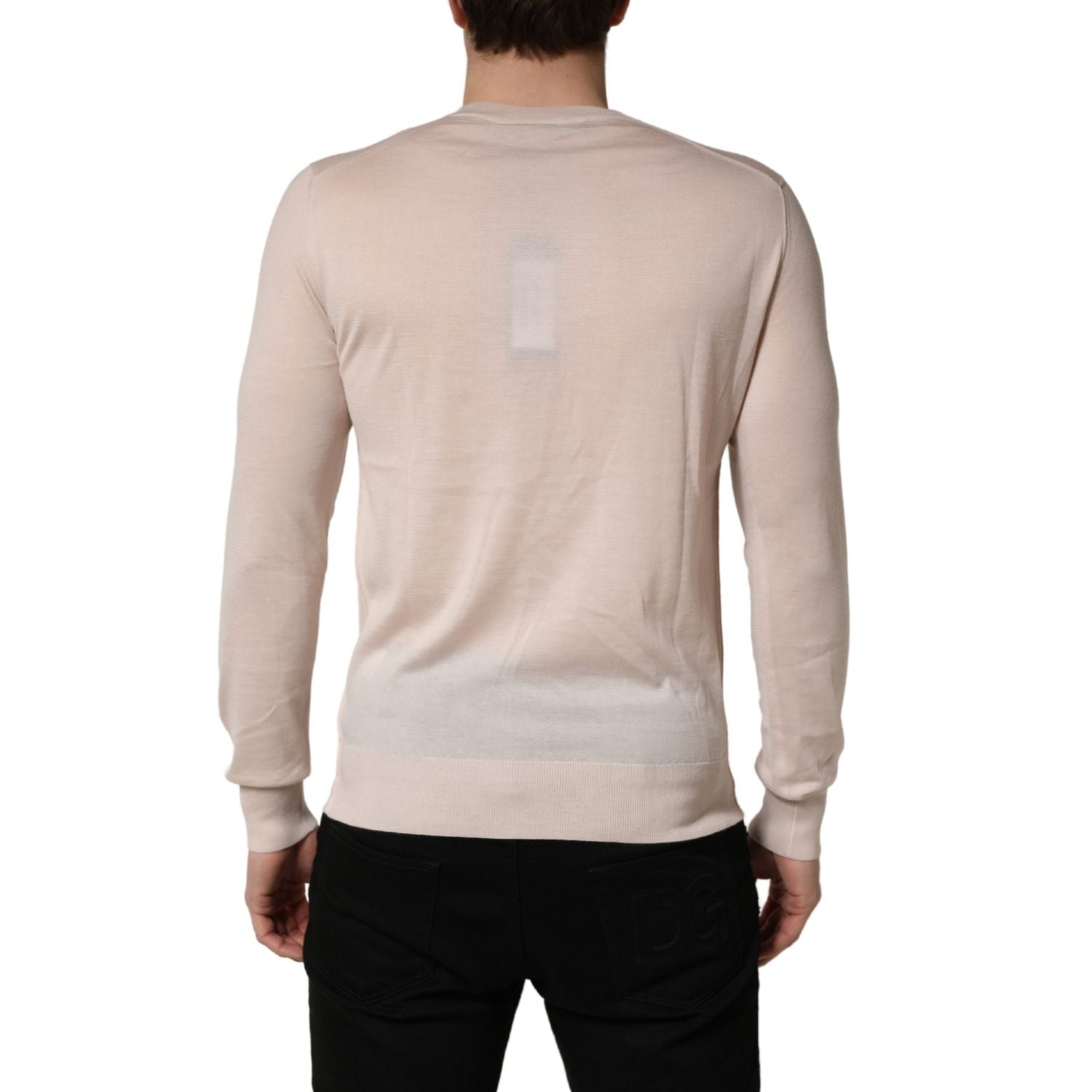Dolce & Gabbana Beige Cashmere V-neck Men Pullover Sweater