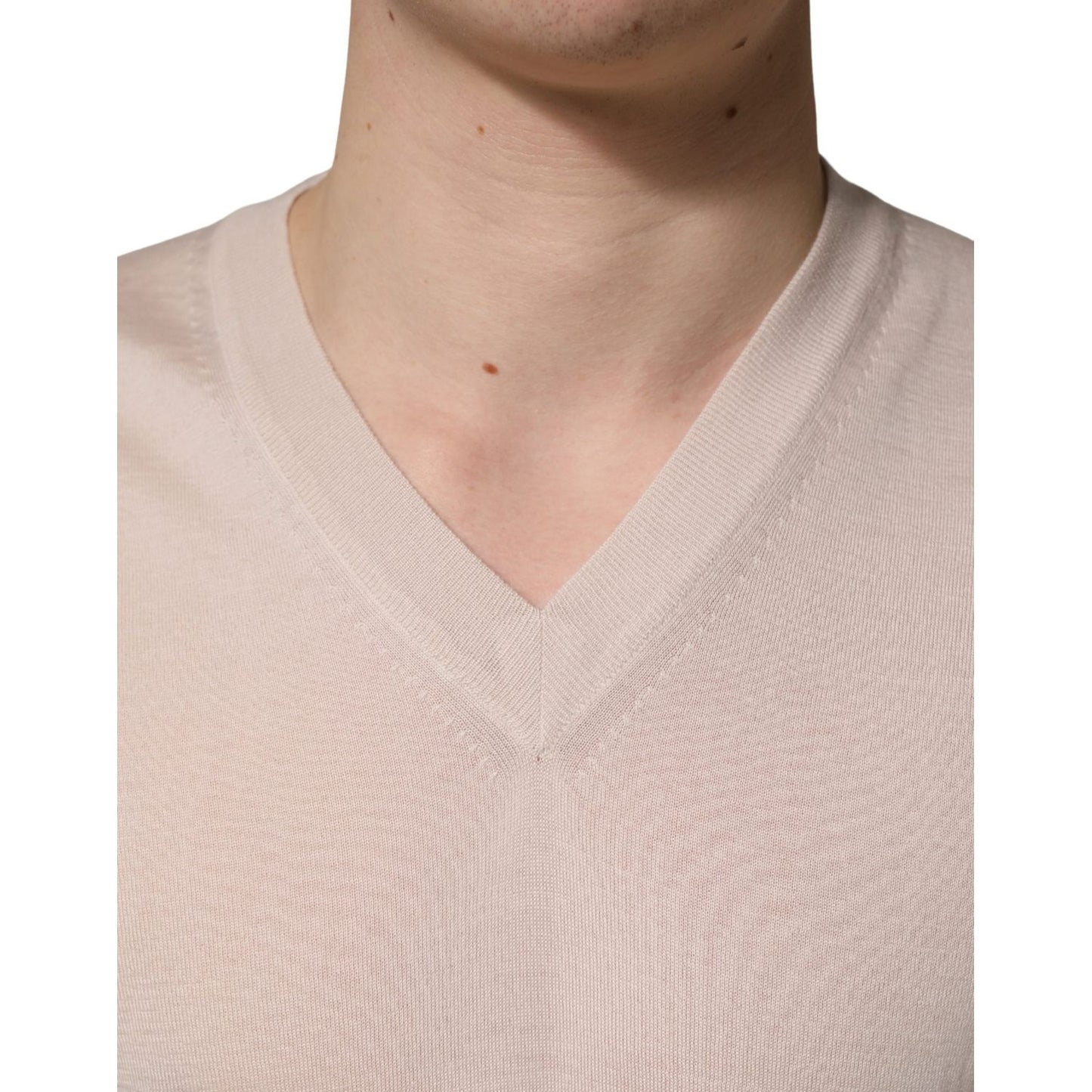 Dolce & Gabbana Beige Cashmere V-neck Men Pullover Sweater