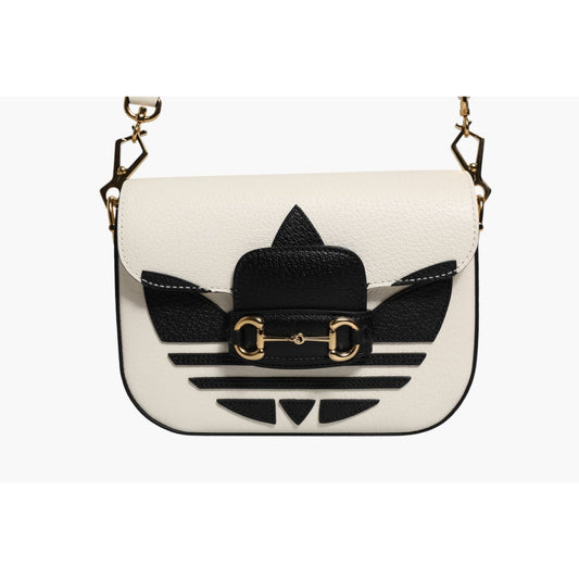 Gucci x Adidas Horsebit 1955 White Black Calfskin Leather Shoulder Bag