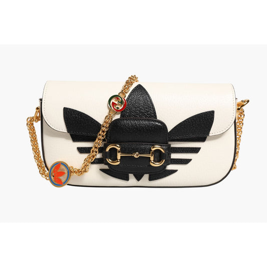 Gucci x Adidas Horsebit 1955  White Black Calfskin Leather Shoulder Bag