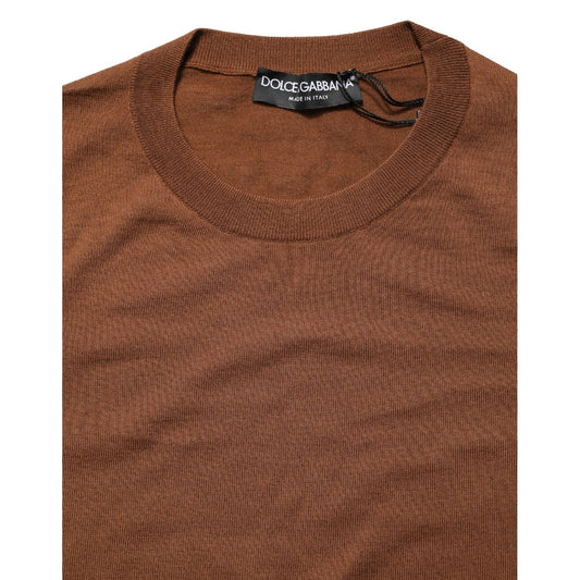 Dolce & Gabbana Brown Cashmere Men Crew Neck Pullover Sweater
