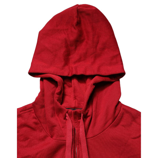 Dolce & Gabbana Red Cotton Full Zip Fleece Men Hoodie Sweater