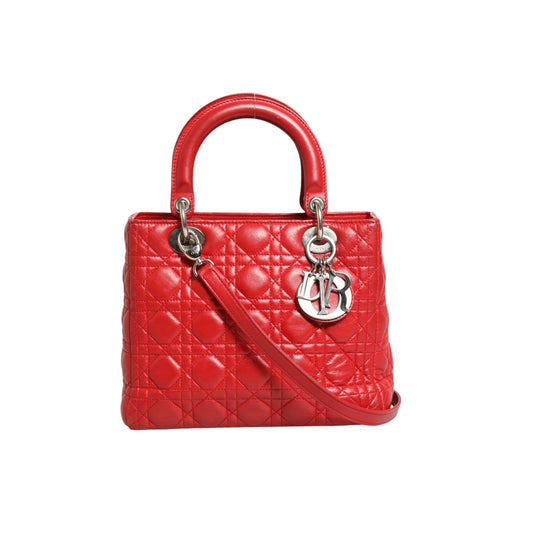 Christian Dior Red Cannage Lambskin Leather Lady Dior Bag