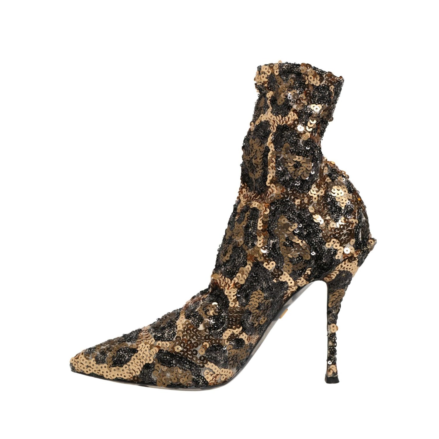 Dolce & Gabbana Gold Leopard Sequin Sock Ankle Boots Shoes