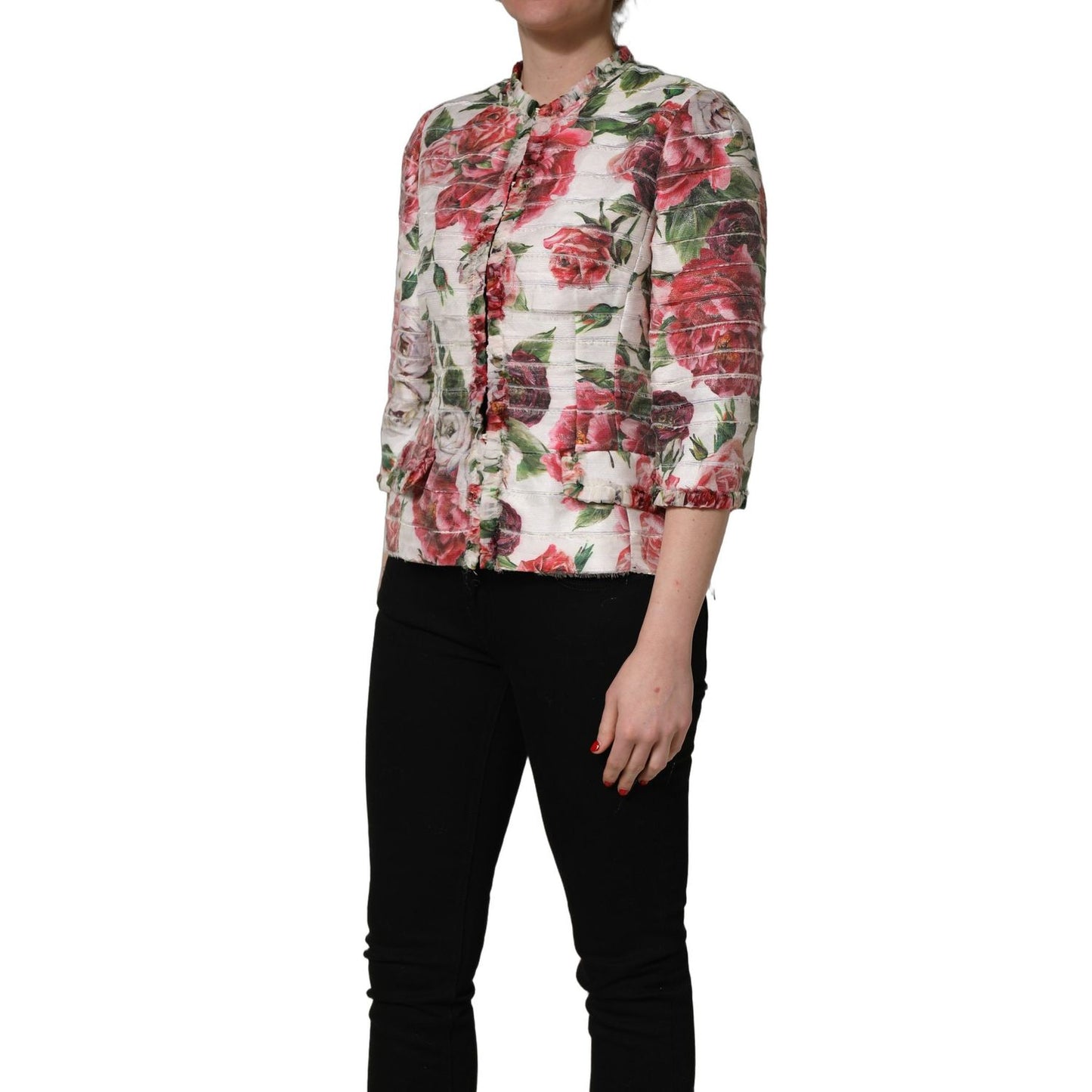 Dolce & Gabbana Multicolor Peony Print Polyester Coat Jacket