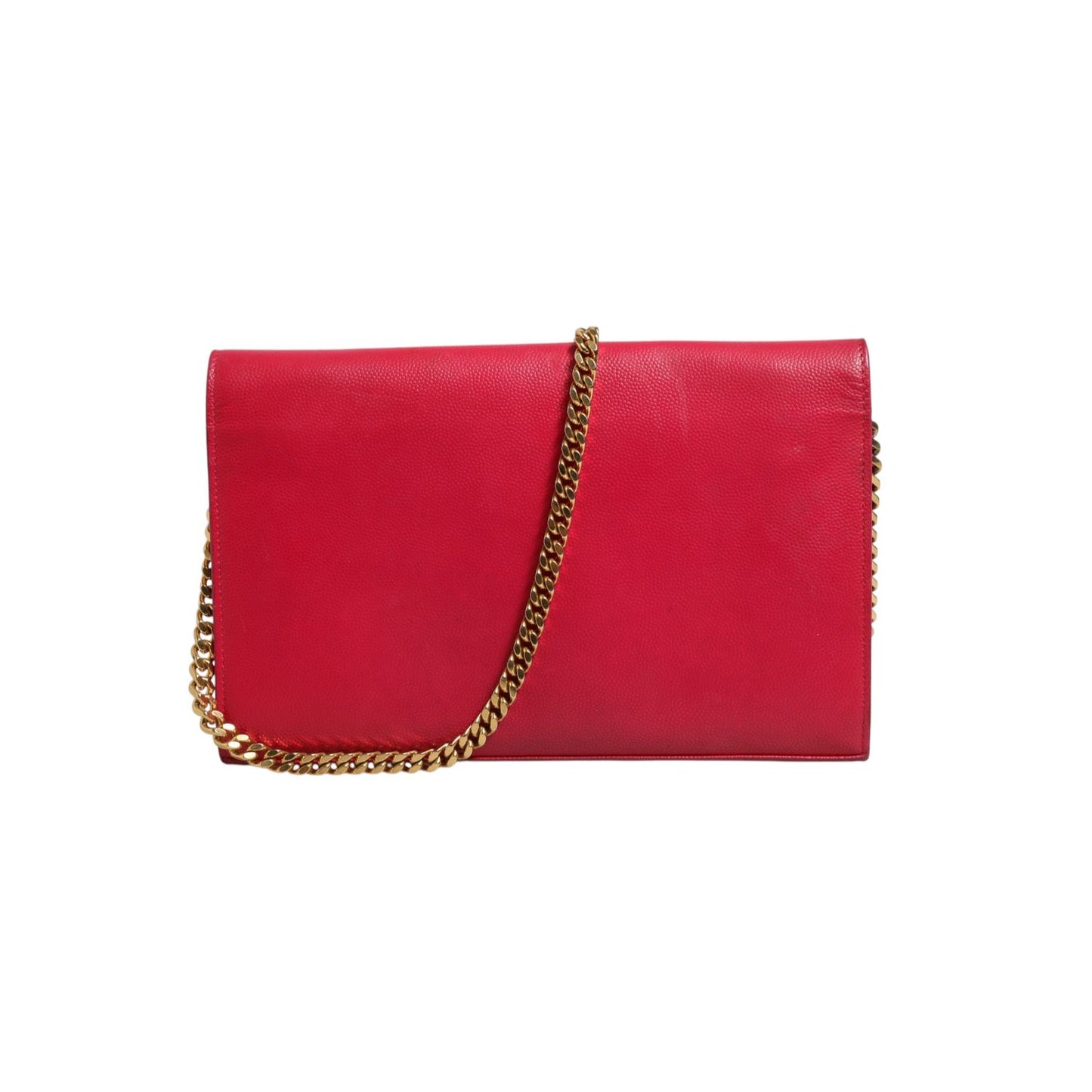 Saint Laurent Red Leather Monogram Wallet on Chain