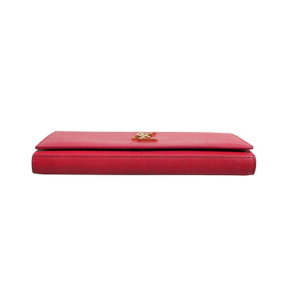 Saint Laurent Red Leather Monogram Wallet on Chain