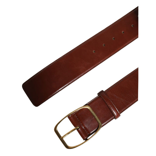 Dolce & Gabbana Brown Calfskin Leather Gold Metal Buckle Belt
