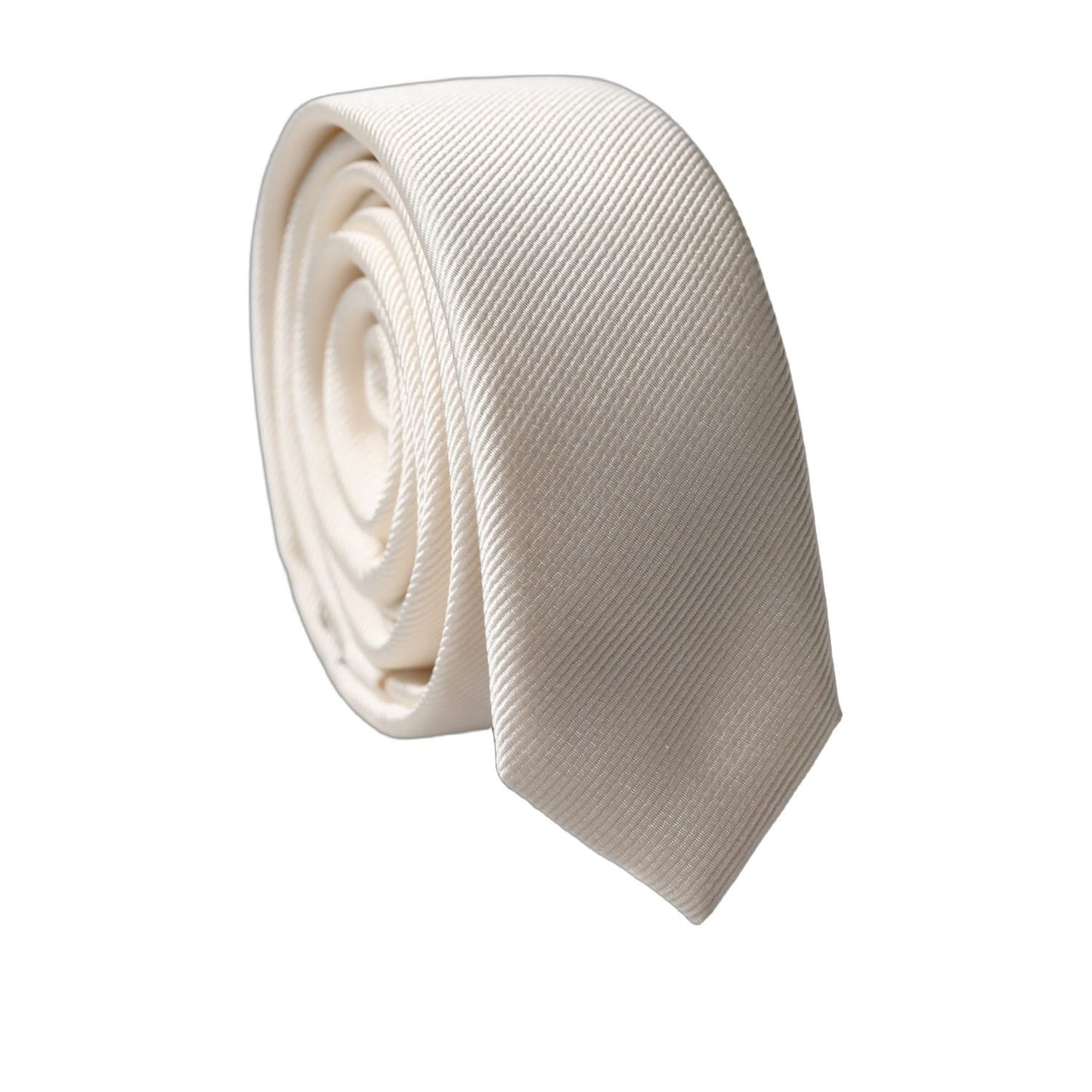 Dolce & Gabbana Off White Solid 100% Silk Adjustable Men Tied Necktie Tie