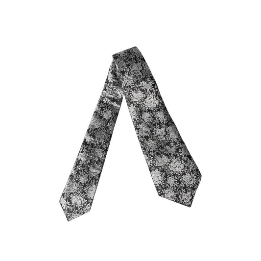 Dolce & Gabbana Dark Gray Silver Floral Silk Adjustable Women Necktie Tie