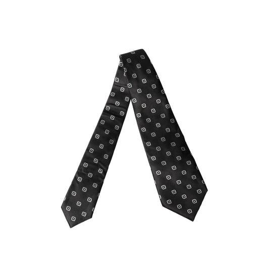 Dolce & Gabbana Dark Gray White Geometric Silk Adjustable Women Necktie Tie