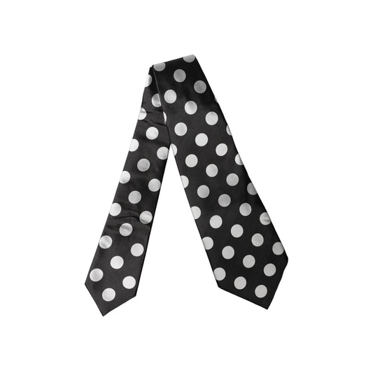 Dolce & Gabbana Dark Gray White Polka Dot Silk Adjustable Women Necktie Tie