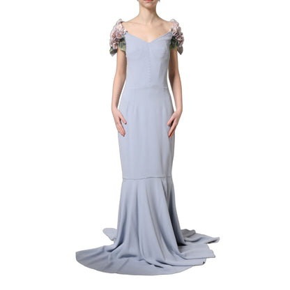 Dolce & Gabbana Light Blue Hydrangea Embellished Cap Sleeve Dress