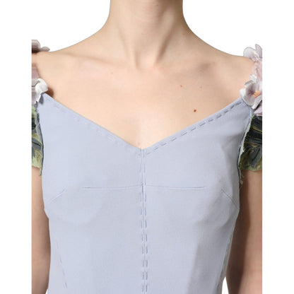 Dolce & Gabbana Light Blue Hydrangea Embellished Cap Sleeve Dress