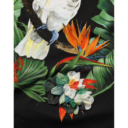 Dolce & Gabbana Black Tropical Print Cotton Round Neck T-Shirt