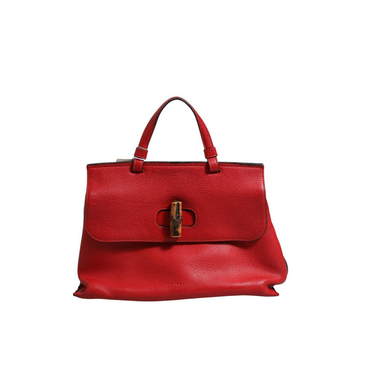 Gucci Red Leather Bamboo Daily Tote Crossbody Bag