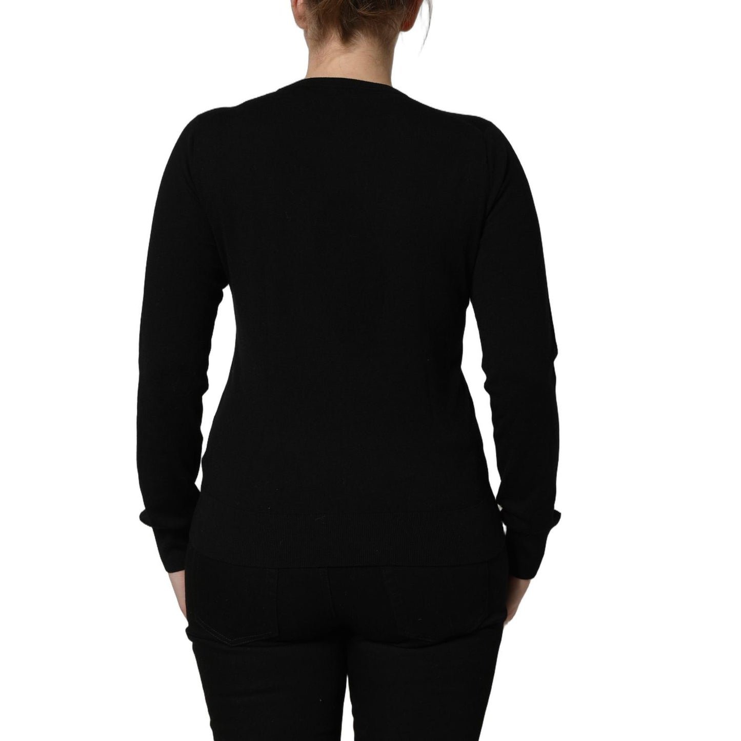 Dolce & Gabbana Black Angels Wool Crew Neck Pullover Sweater