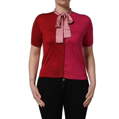 Dolce & Gabbana Pink Short Sleeves Buttoned Ascot Collar Top