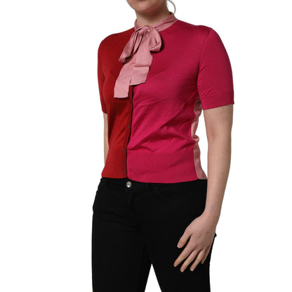 Dolce & Gabbana Pink Short Sleeves Buttoned Ascot Collar Top