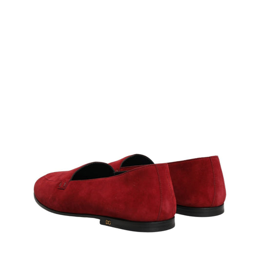 Dolce & Gabbana Red Suede Logo Slip On Flats Loafers Shoes
