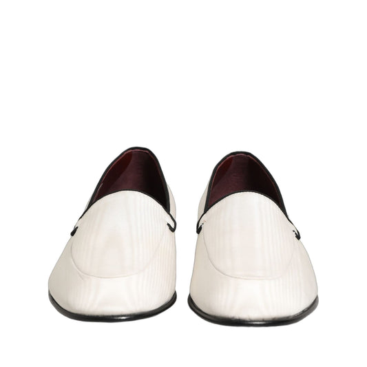 Dolce & Gabbana White Velvet Slip On Men Flats Loafers Shoes