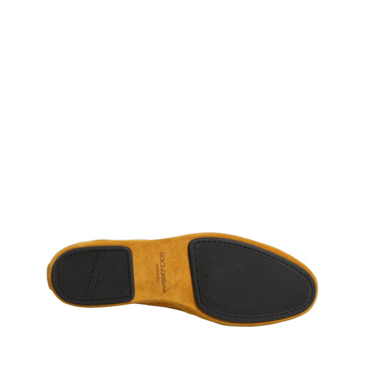 Dolce & Gabbana Yellow Velvet DG Heart Loafers Flats Shoes