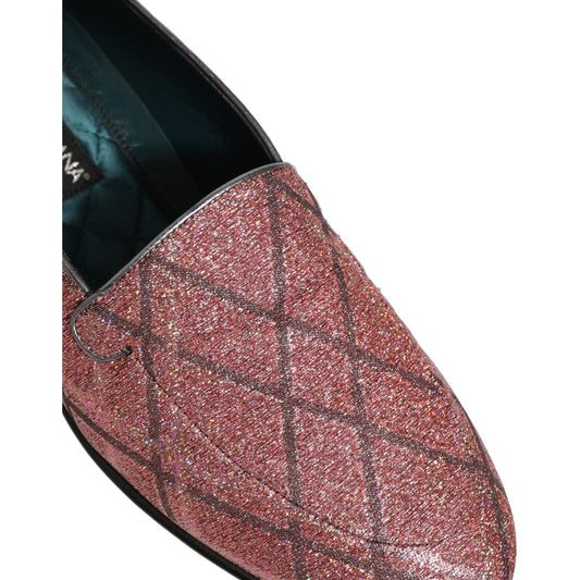 Dolce & Gabbana Pink Check Glitter Lurex Logo Loafers Shoes