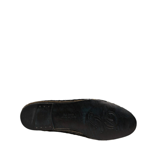 Dolce & Gabbana Black Gold Sequined Men Dress Loafers Shoes