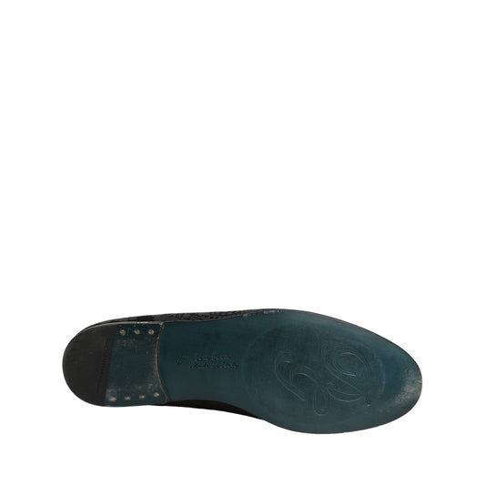 Dolce & Gabbana Blue Jacquard Leather Slip On Loafers Shoes