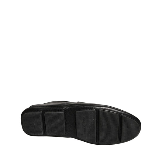 Dolce & Gabbana Black Deerskin Leather Driver Loafers Shoes