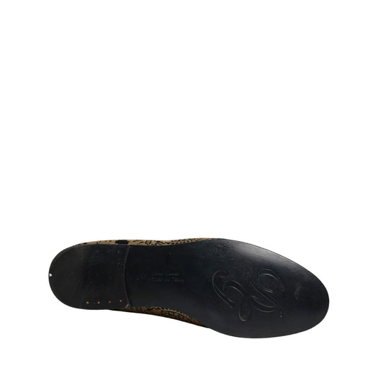 Dolce & Gabbana Gold Jacquard Leather Slip On Loafers Shoes