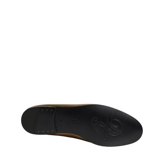 Dolce & Gabbana Gold Leather DG Logo Slip On Men Loafers Shoes