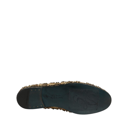 Dolce & Gabbana Gold Sequin Embellished Dress Loafers Shoes