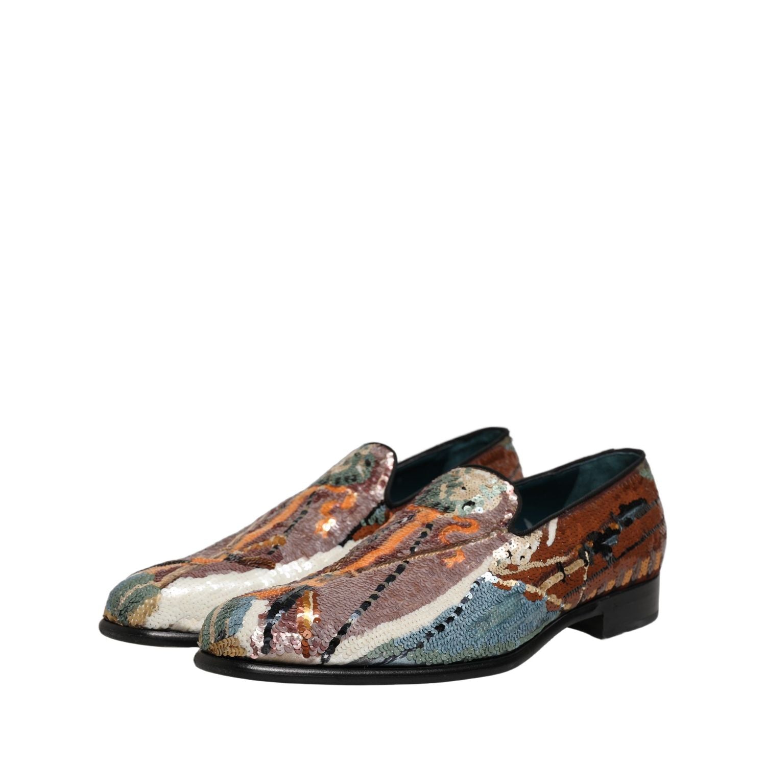 Dolce & Gabbana Multicolor Embroidered Sequin Loafers Shoes