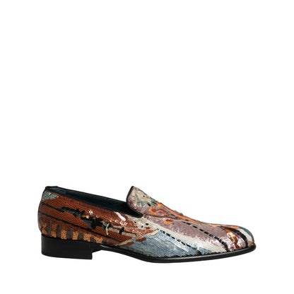 Dolce & Gabbana Multicolor Embroidered Sequin Loafers Shoes