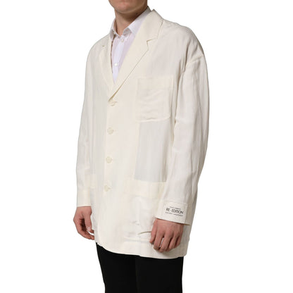 Dolce & Gabbana Off White Flax Single Breasted Blazer Jacket