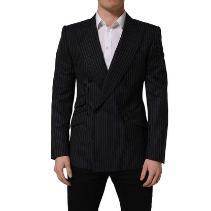 Dolce & Gabbana Dark Gray Stripes Wool Double Breasted Jacket