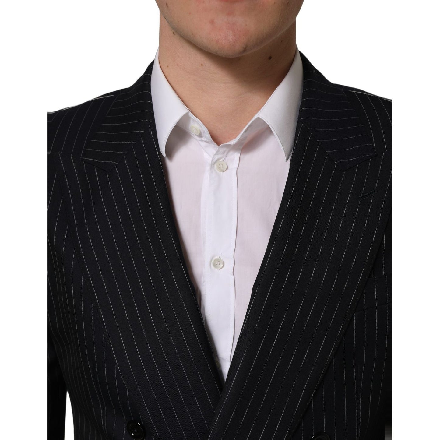 Dolce & Gabbana Dark Gray Stripes Wool Double Breasted Jacket
