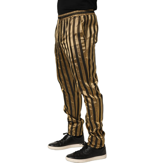Dolce & Gabbana Gold Black Stripes Satin Tapered Leg Men Pants