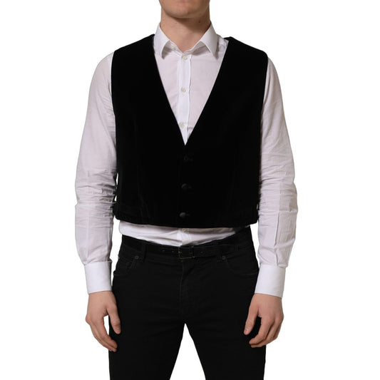 Dolce & Gabbana Black Cotton SingleBreasted Waistcoat Vest