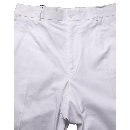 Dolce & Gabbana White Cotton Tapered Leg Dress Trouser Pants
