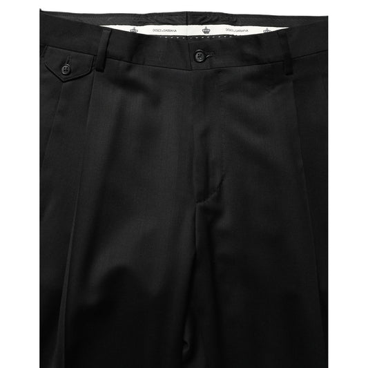 Dolce & Gabbana Black Wool Tapered Leg Men Dress Trouser Pants