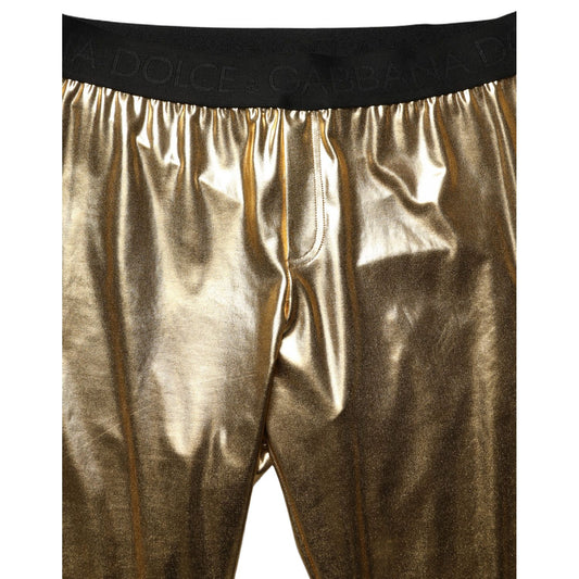 Dolce & Gabbana Gold Metallic Polyester Skinny Trousers Pants
