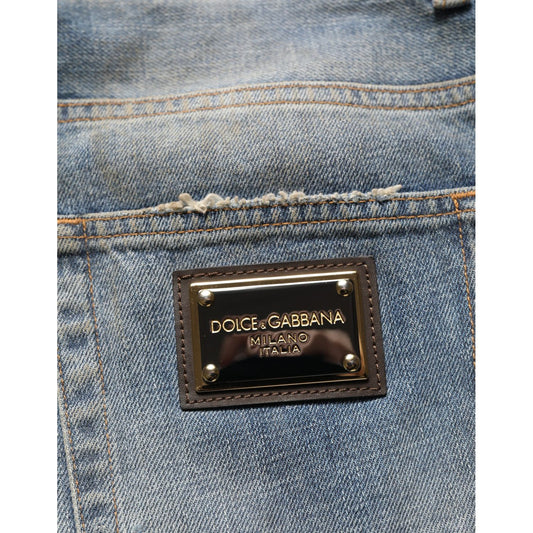 Dolce & Gabbana Blue Cotton Distressed Straight Denim Jeans