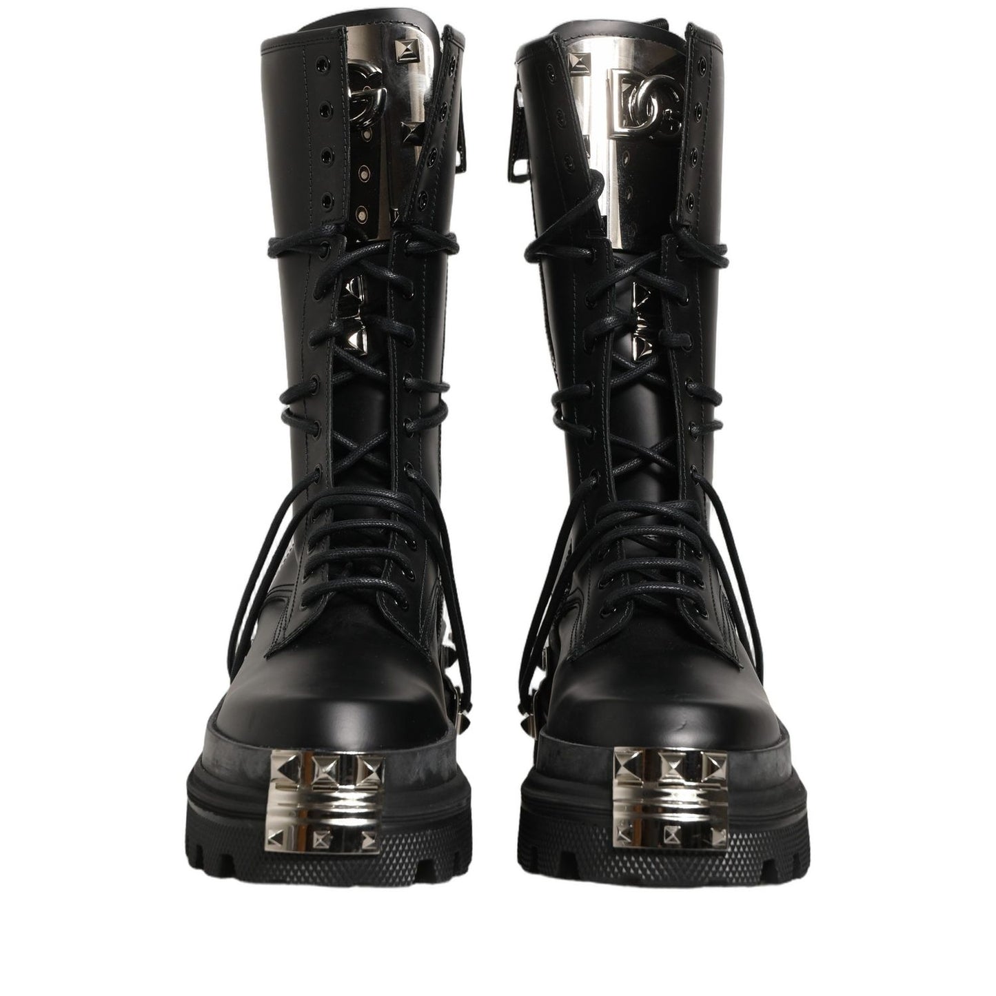 Dolce & Gabbana Black Stud Platform Combat High Boots Shoes