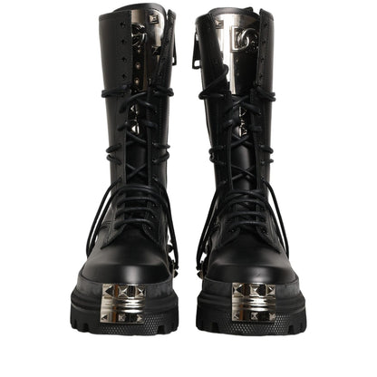 Dolce & Gabbana Black Stud Platform Combat High Boots Shoes