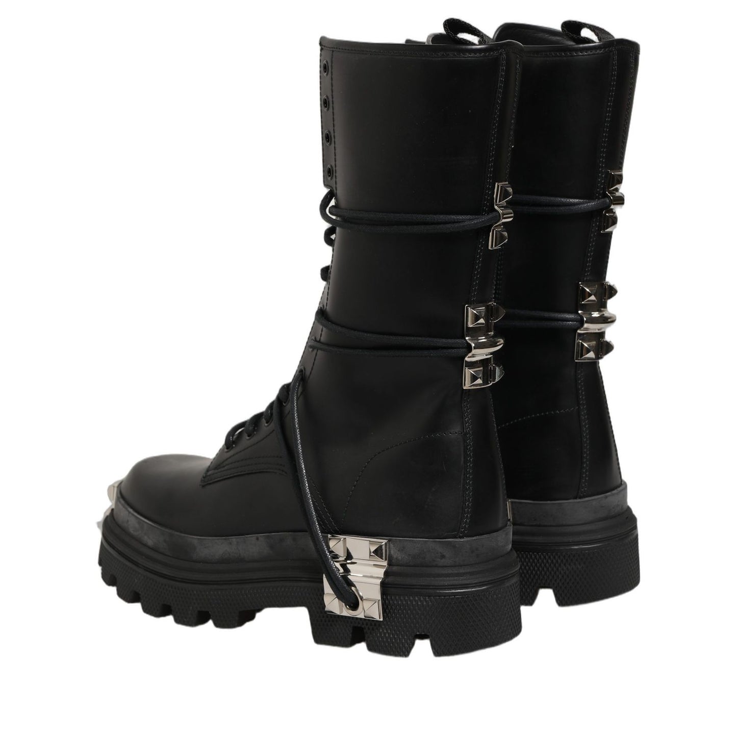 Dolce & Gabbana Black Stud Platform Combat High Boots Shoes