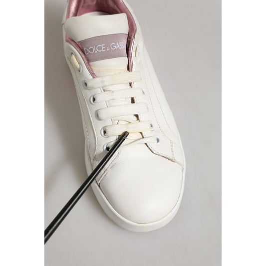 Dolce & Gabbana White Pink Leather Low Top Sneakers Shoes